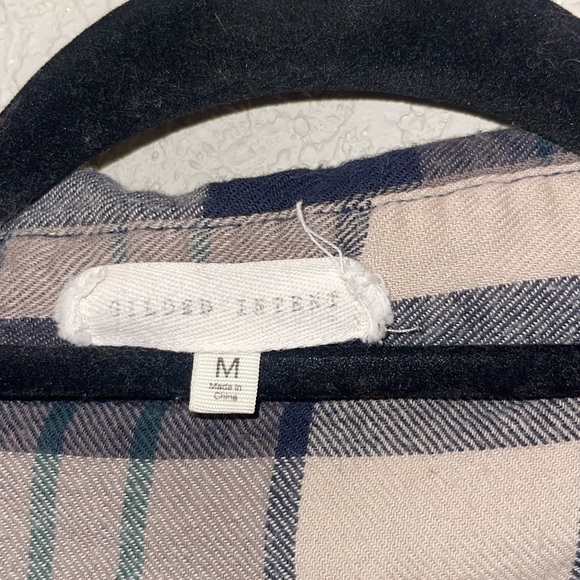 GILDED Intent By Buckle Brown Green Blue Flannel Raw Edge Snap Up Size Medium - Picture 6 of 13